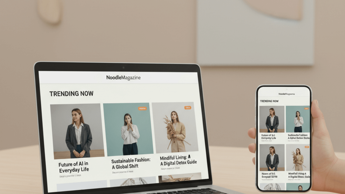NoodleMagazine digital platform on a laptop screen